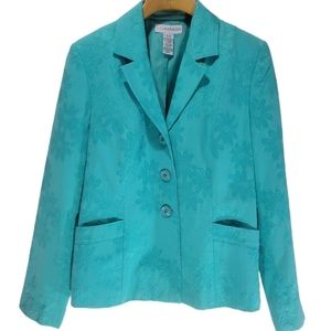 SagHarbor Tailored Oversized Padded Shoulder Blazer Teal Floral Tapestry 16